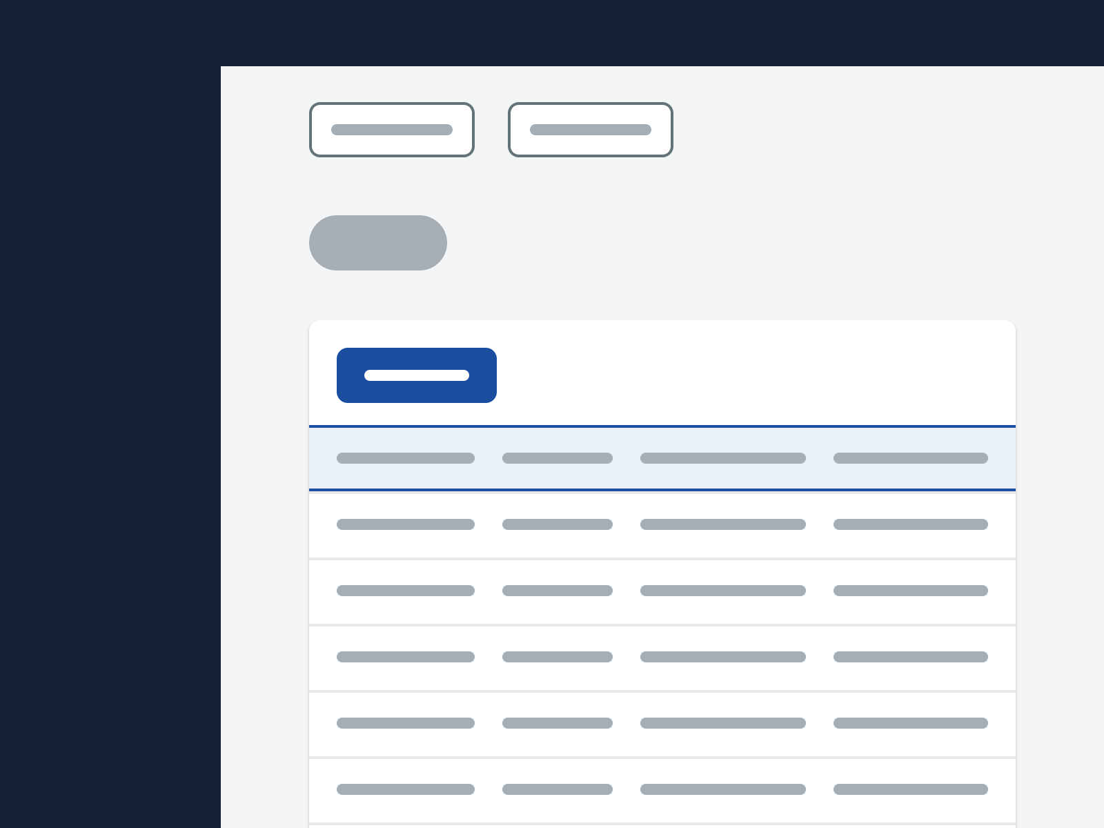 A page with a section containing a table and a button to create new table rows. The first table row is highlighted to indicate that it’s newly created. It’s placed immediately after the button.